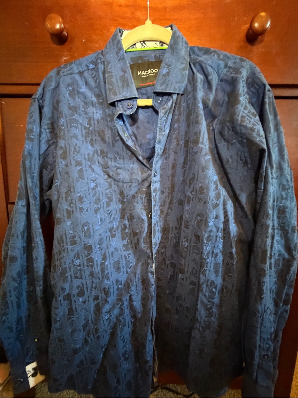 MACEOO Men's Blue Italian Jacquard Button Down Shirt Size 4 Large